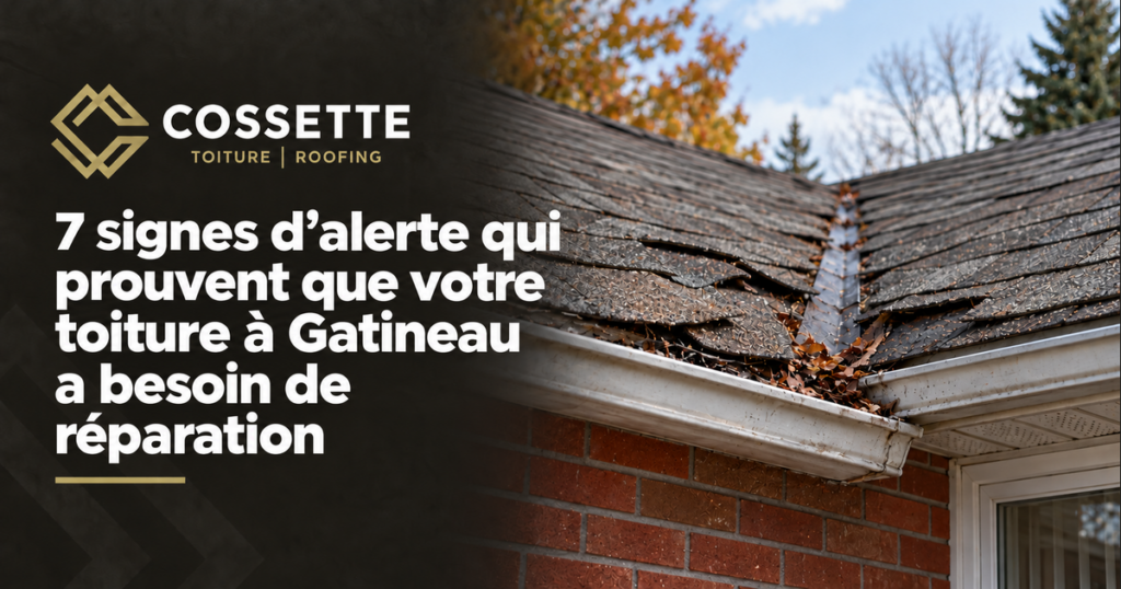 Guide de Toitures Cossette présentant sept signes indiquant qu’une toiture à Gatineau nécessite une réparation